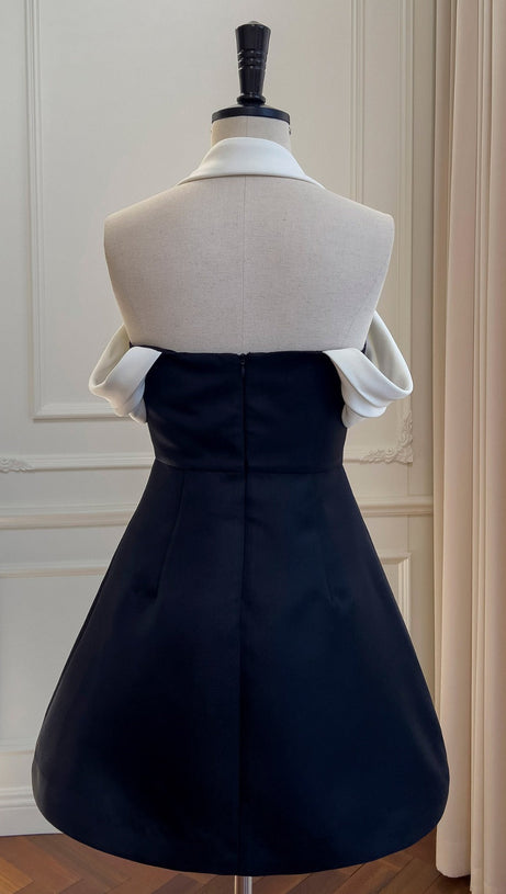 A-LINE HALTER NECK TAFFETA MINI DRESS