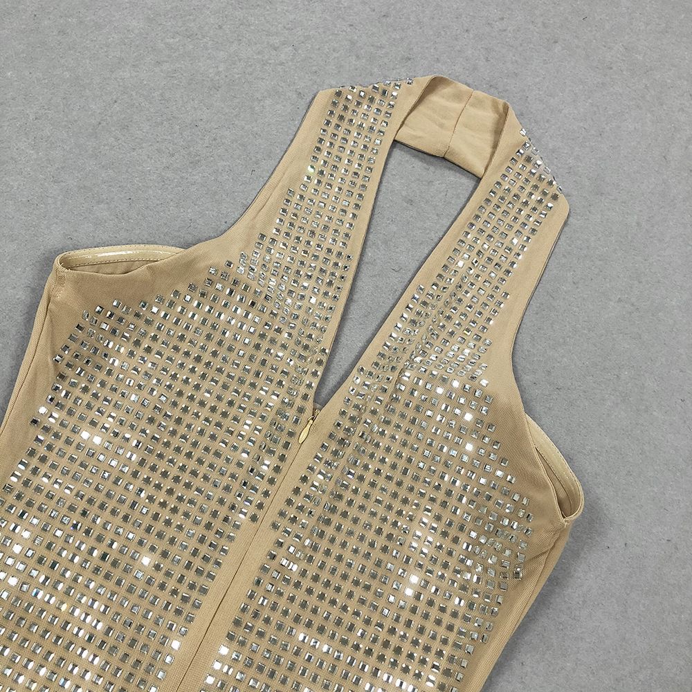 Neckholder-Maxikleid aus Netzstoff mit Strass