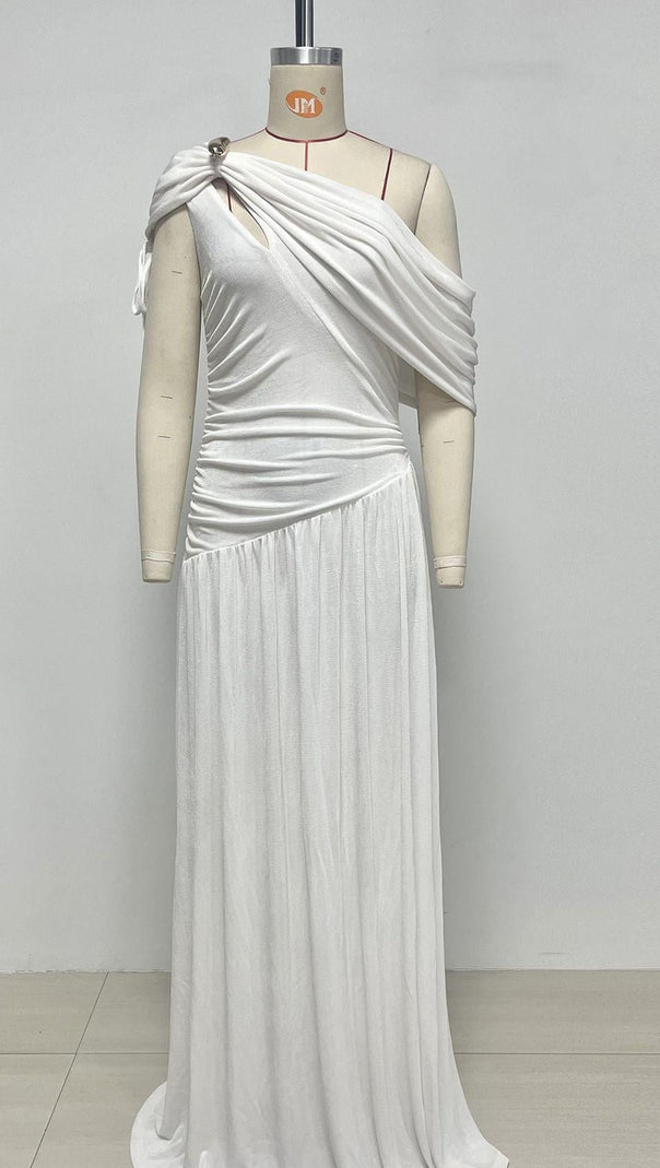 AIIZIE eleanore one-shoulder cutout pleated maxi dress - white - product image