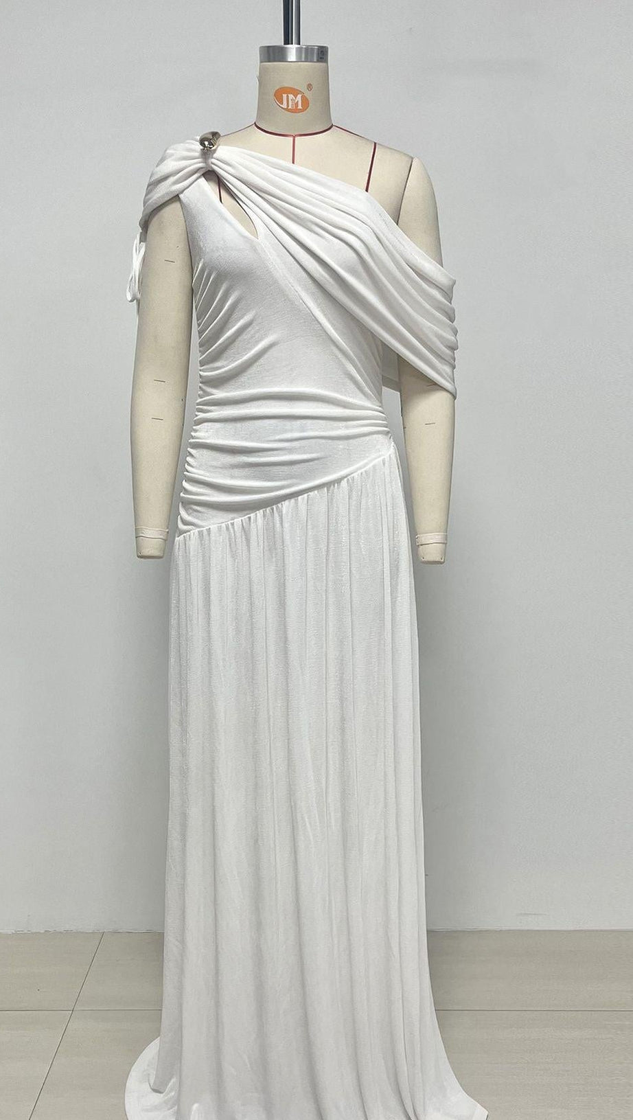 eleanore one-shoulder cutout pleated maxi dress - white