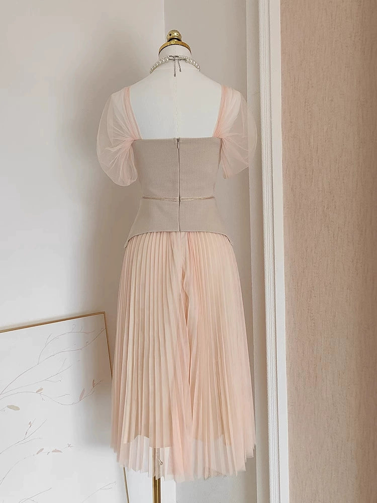 AIIZIE SQUARE COLLAR EMBROIDERED FLOWER MIDI DRESS IN APRICOT - product image