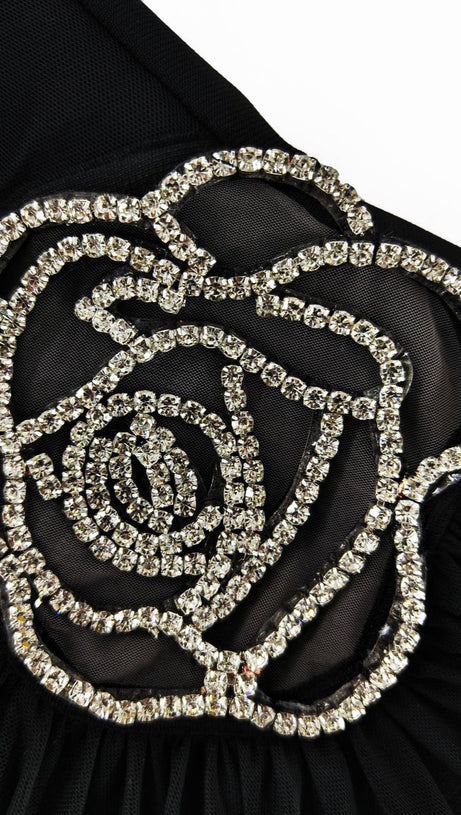 Off-Shoulder Minikleid mit Blumenmuster in Schwarz