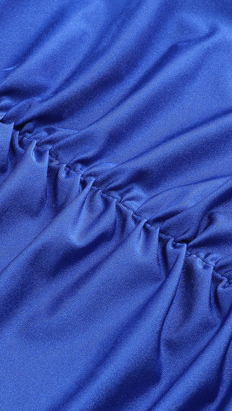 SLEEVELESS DEEP V NECK SHIRRED FRONT FISHTAIL GOWN