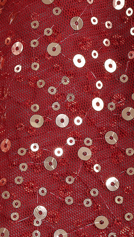 ABITO MIDI IN STILE CORSETTO CON PAILLETTES ROSSE TRASPARENTI