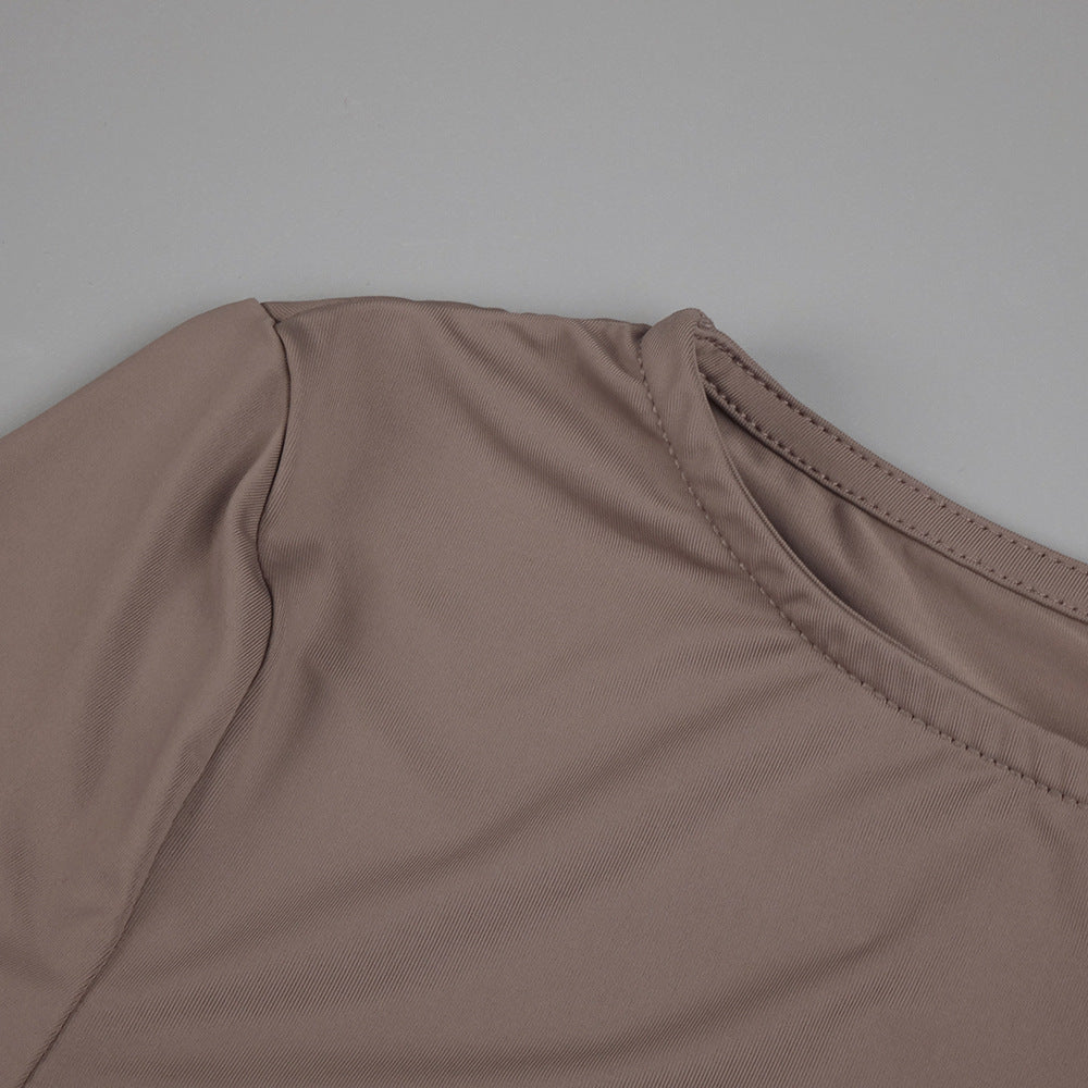 AIIZIE ROUND NECK RIBBED KNIT MAXI DRESS IN COFFEE - product image