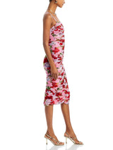 CAPRICE MULTICOLOR FLORAL MESH MIDI DRESS