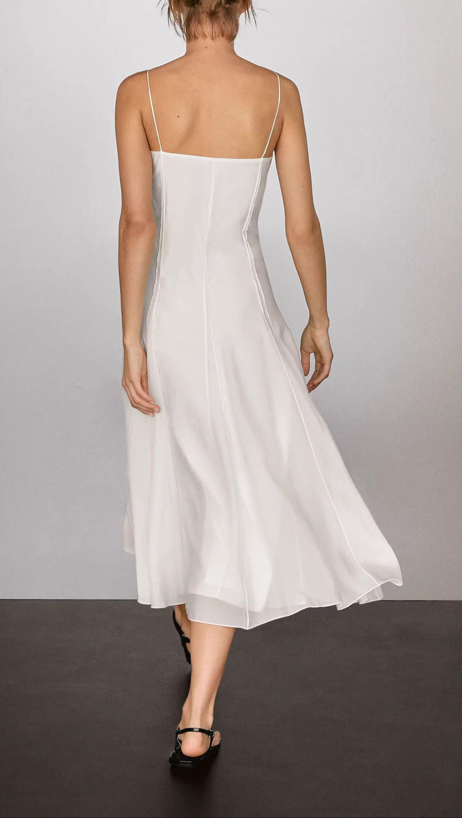 white off-shoulder drape long slip dress