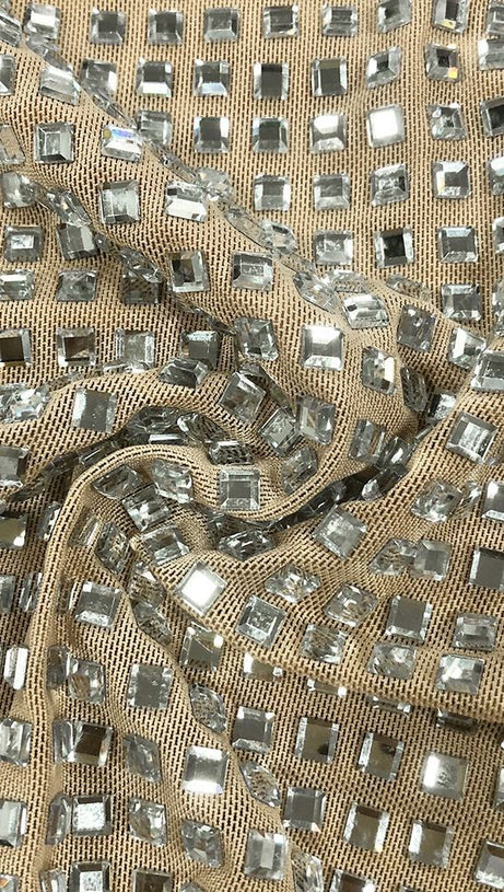 RHINESTONE MESH HALTER NECK MAXI DRESS