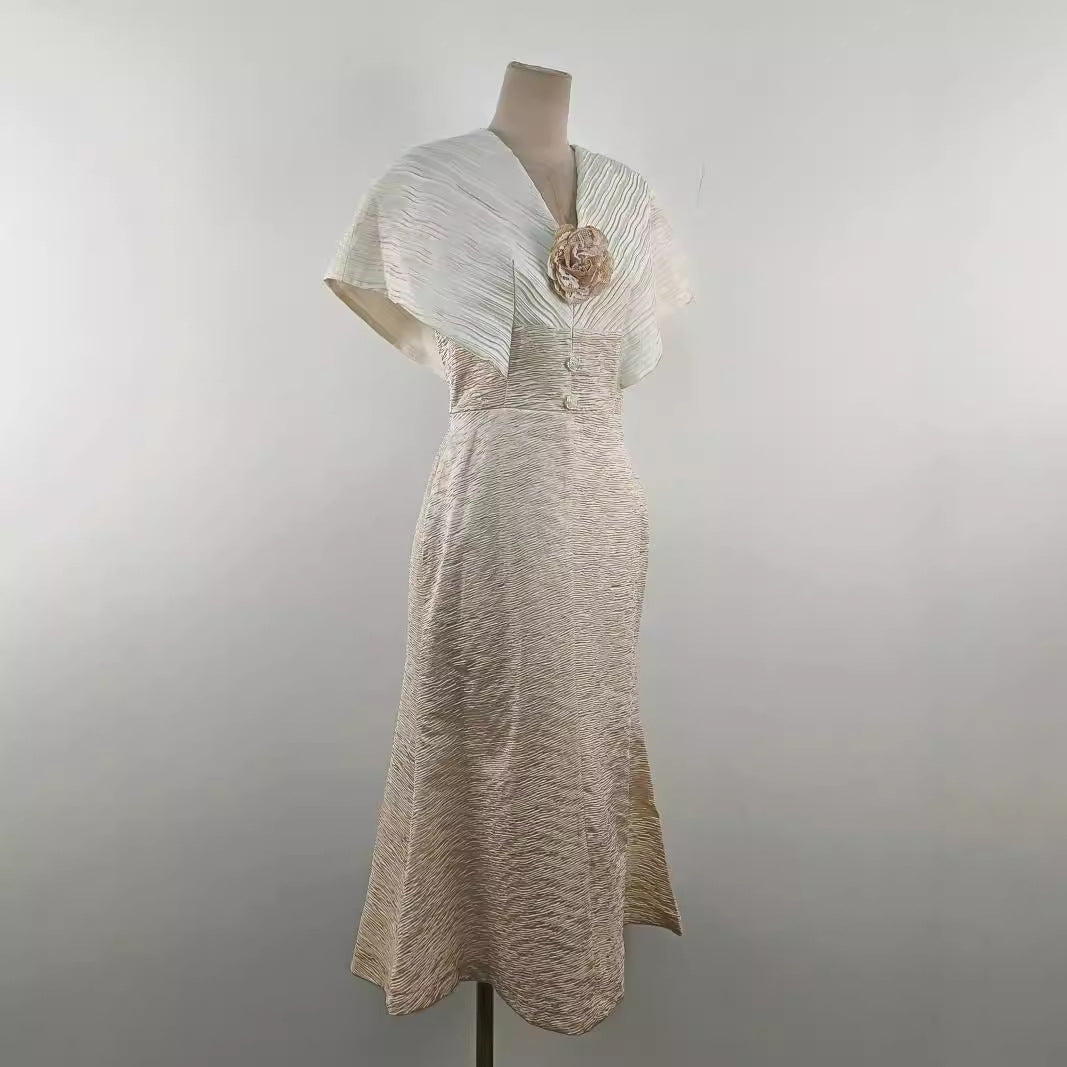 AIIZIE VENUS CHAMPAGNE STITCHED HIGH-WAISTED FISHTAIL MIDI DRESS - product image