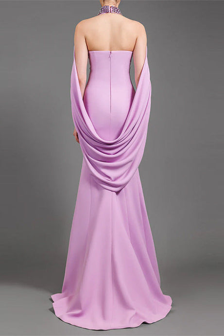 Lavender Hand-Beaded Mermaid Gown with Cape Shoulders