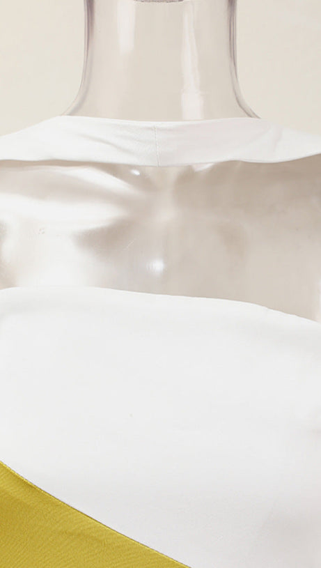 ARLENE YELLOW LONG SLEEVED CUT OUT SILK TAFFETA MIDI DRESS