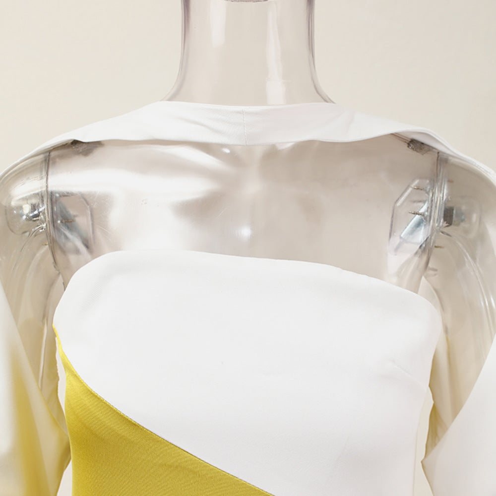 AIIZIE ARLENE YELLOW LONG SLEEVED CUT OUT SILK TAFFETA MIDI DRESS - product image