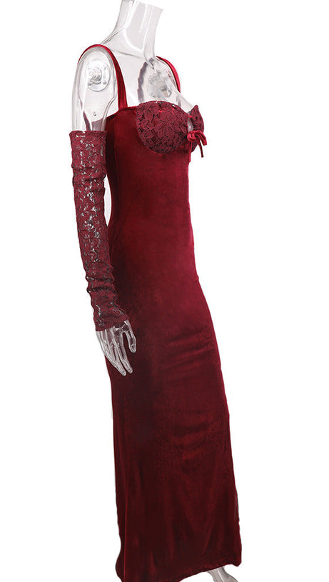 VELVET MAXI DRESS IN WINE