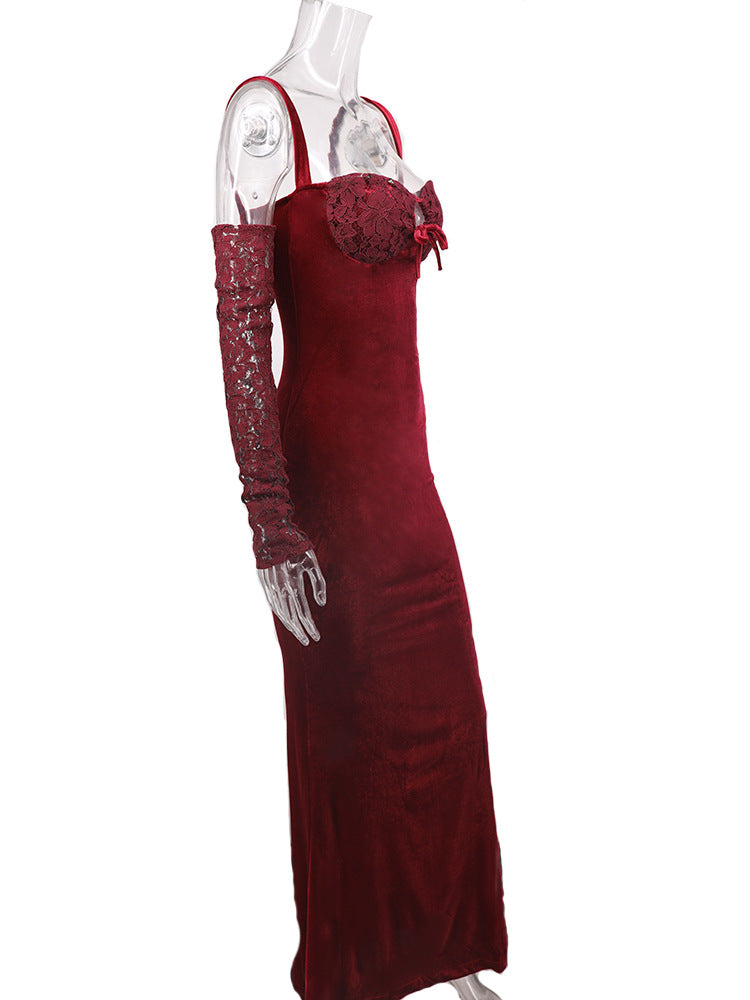 AIIZIE VELVET MAXI DRESS IN WINE - product image