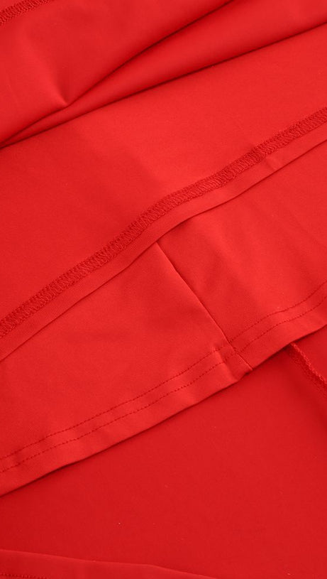 BERNICE LONG SLEEVE DRAPED EMBELLISHED MAXI DRESS IN RED