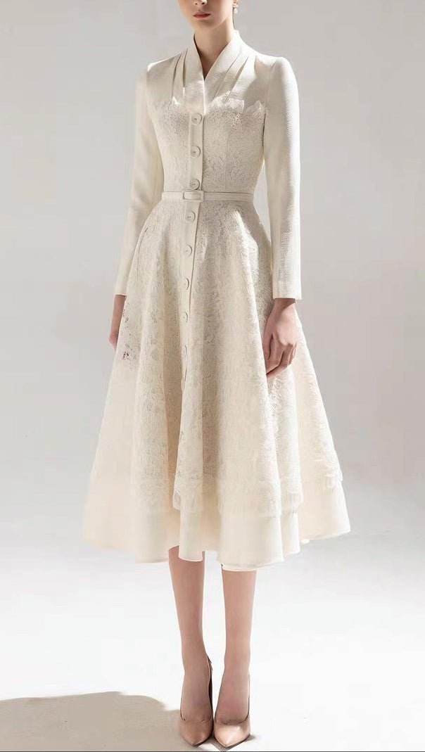 AIIZIE Apricot Patchwork Lace Midi Blazer Dress - product image