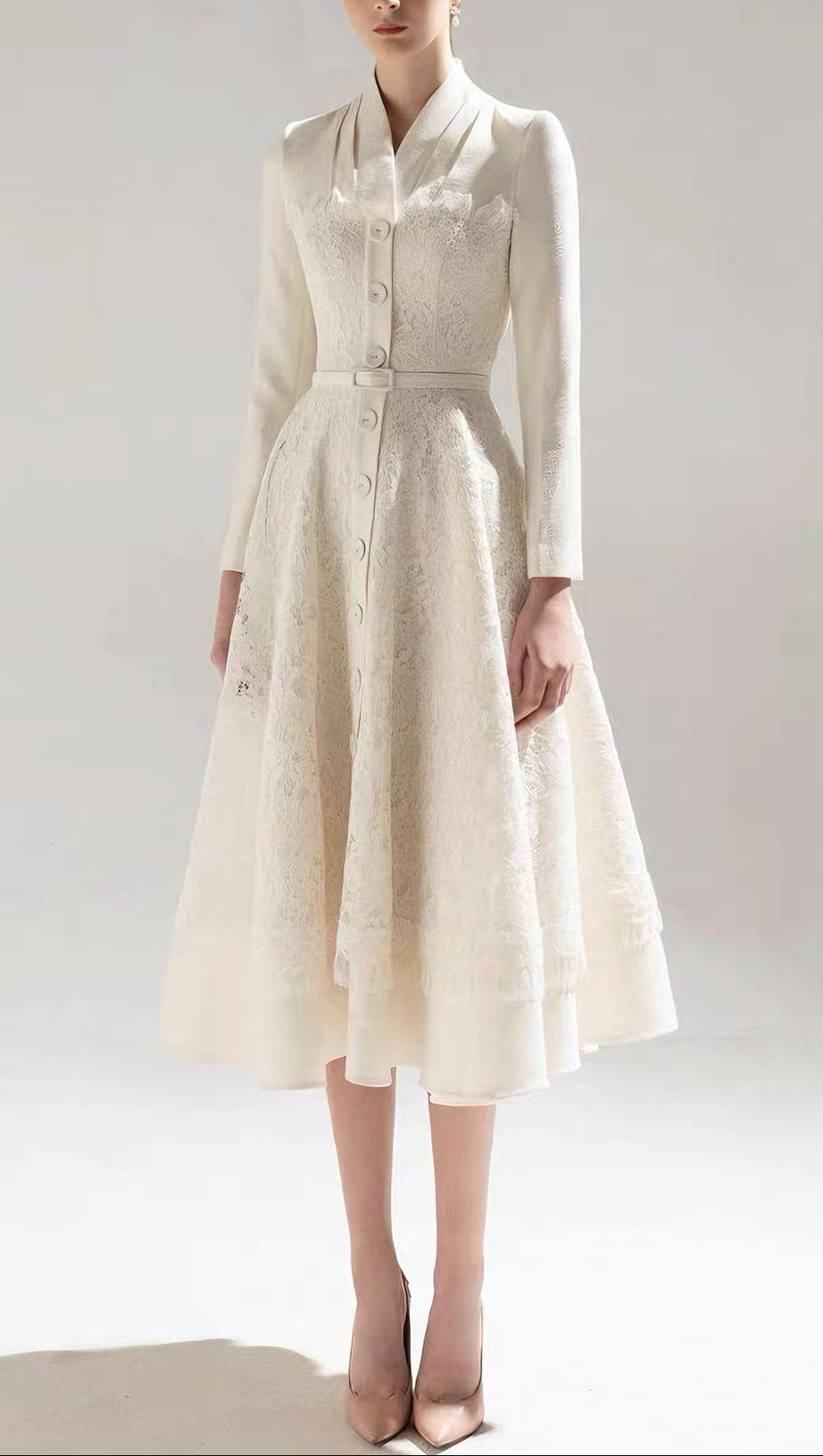 Apricot Patchwork Lace Midi Blazer Dress