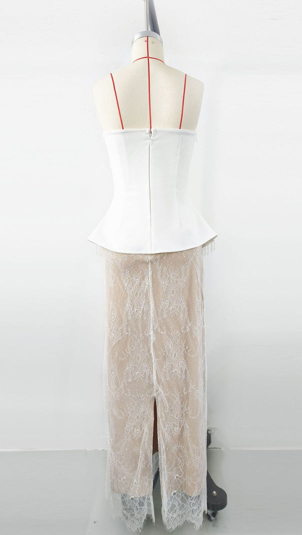 AIIZIE WHITE CRYSTAL LACE MAXI DRESS - product image
