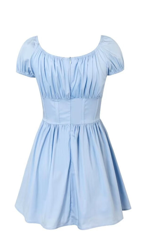 BABY BLUE GATHERED MINI DRESS