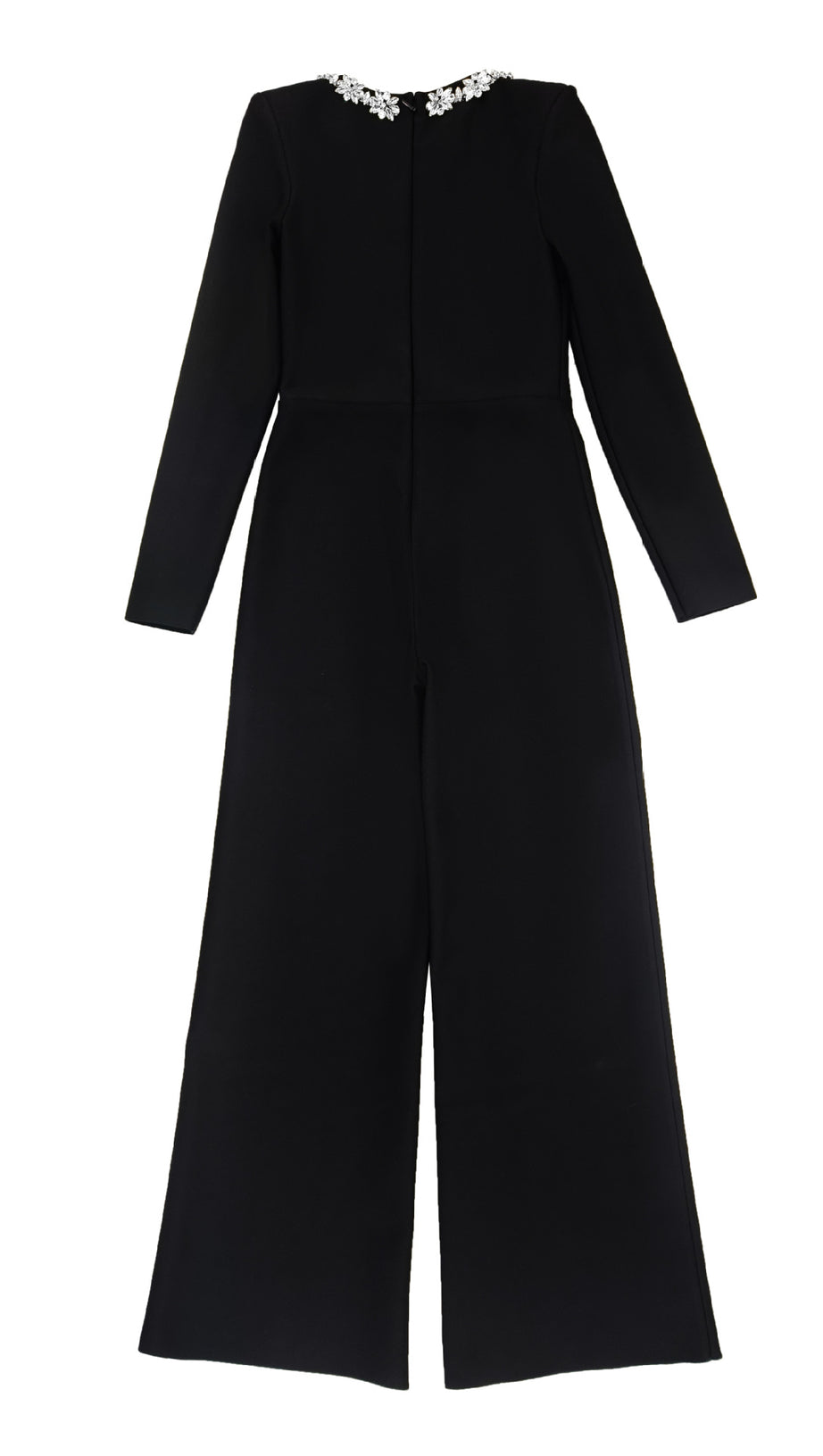 BLACK LONG - SLEEVED JUMPSUIT WITH WIDE - LEG PANTS