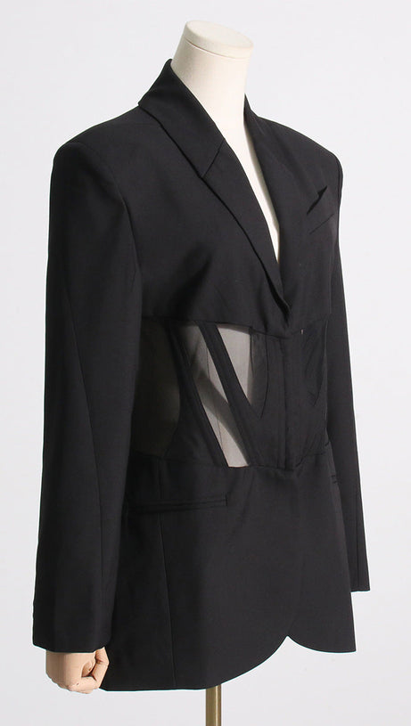 V-NECK CORSET JACKET IN BLACK