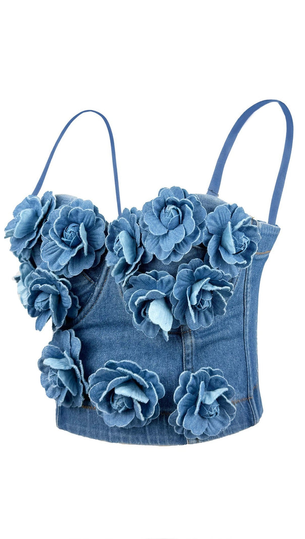 AIIZIE DENIM TOP WITH ROSES - product image