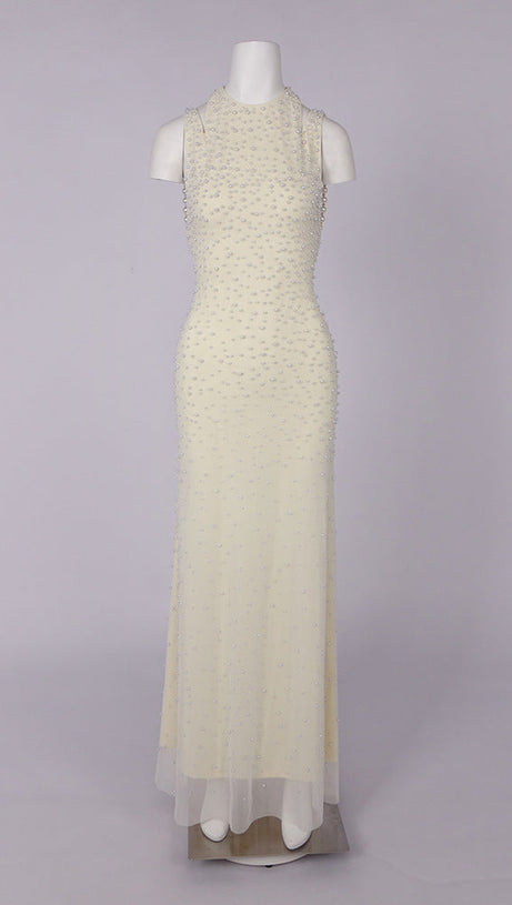 Pearl tassel off-shoulder fishtail maxi dress - yellow