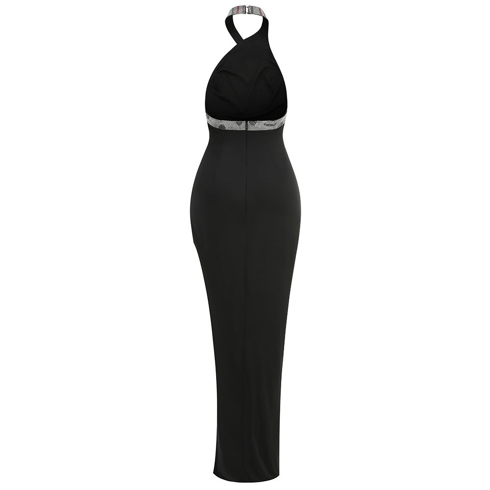 AIIZIE SNAKE STRAP CRYSTAL MAXI DRESS BLACK - product image