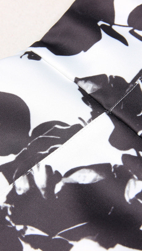 TABITHA TWO-TONE FLORAL-PRINT LEATHER MINI DRESS