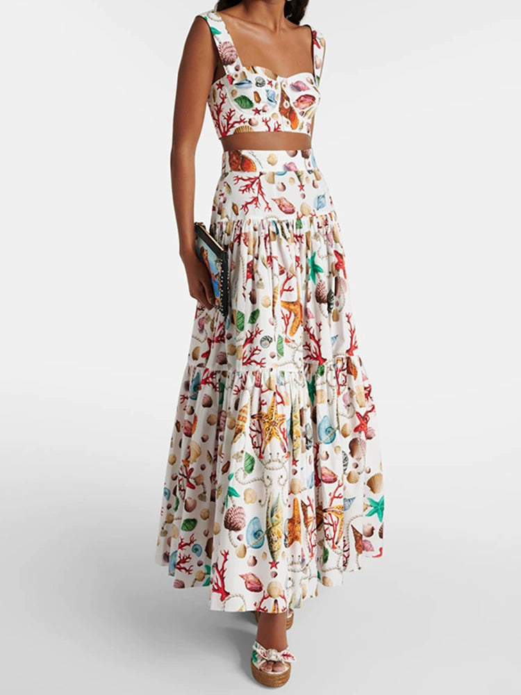 AIIZIE LOUISE CAPRI PRINTED HIGH-RISE COTTON MAXI DRESS - product image
