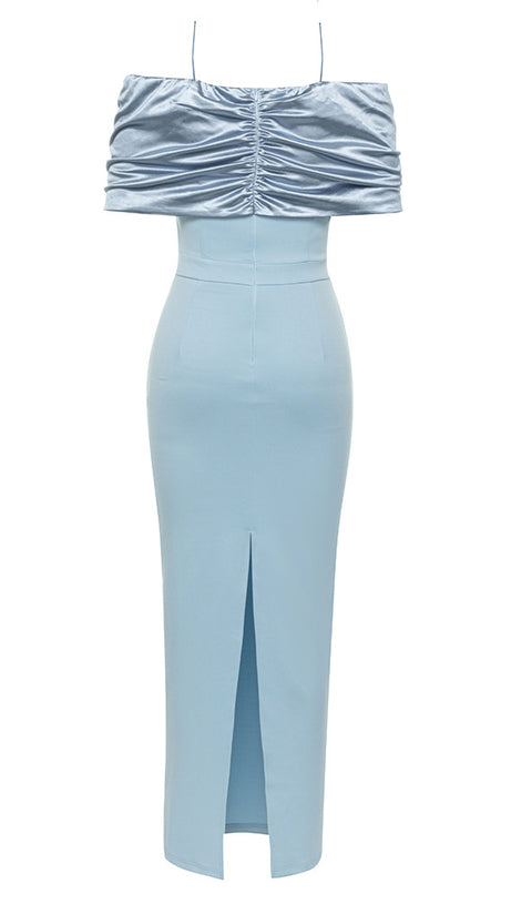 BLUE BOW - DECORATED OFF - SHOULDER MIDI DRESS