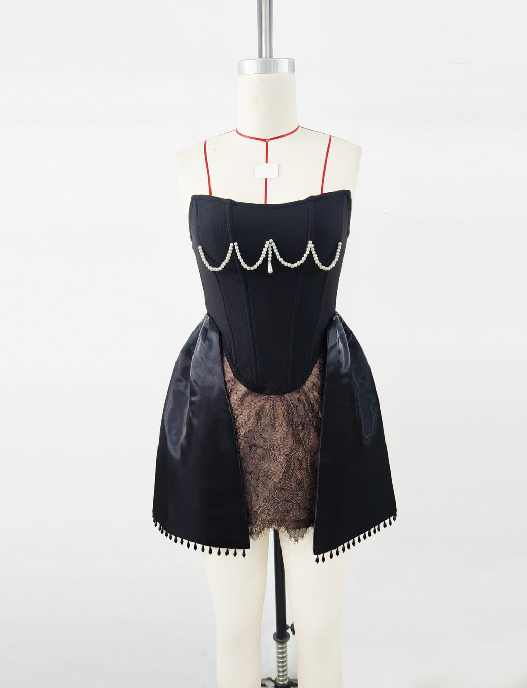 Perlenspitze Korsettkleid SCHWARZES Minikleid