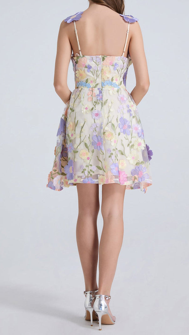 AIIZIE GEORGIA 3D FLORAL LACE MINI DRESS IN PURPLE - product image