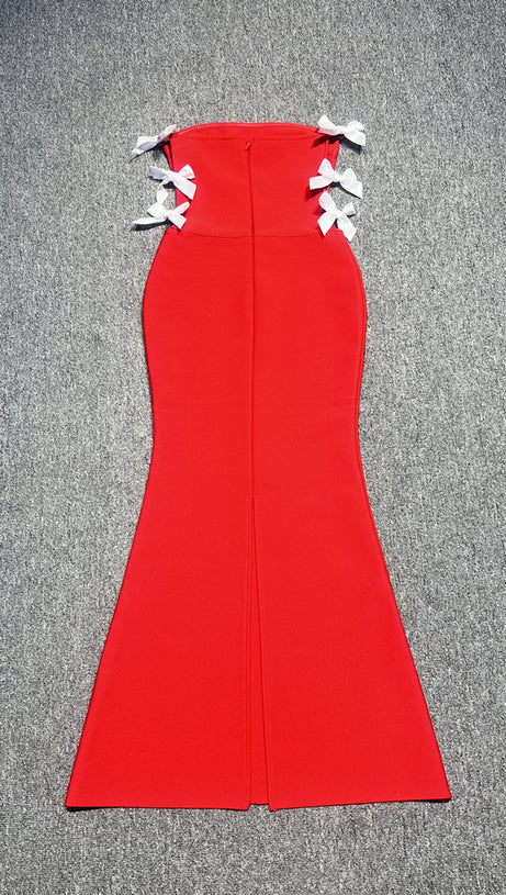 Off-Shoulder Slim Fit Hohlschleifen-Bandage-Fischschwanzrock rot