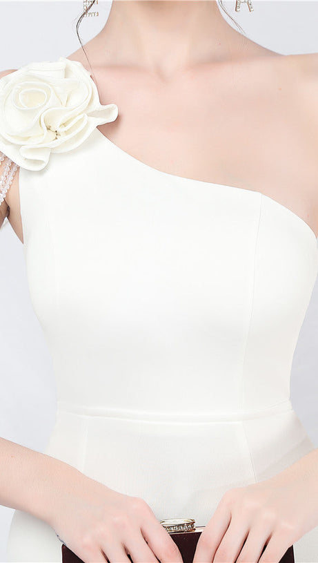 DOLORES ONE-SHOULDER FLORAL MAXI DRESS IN WHITE