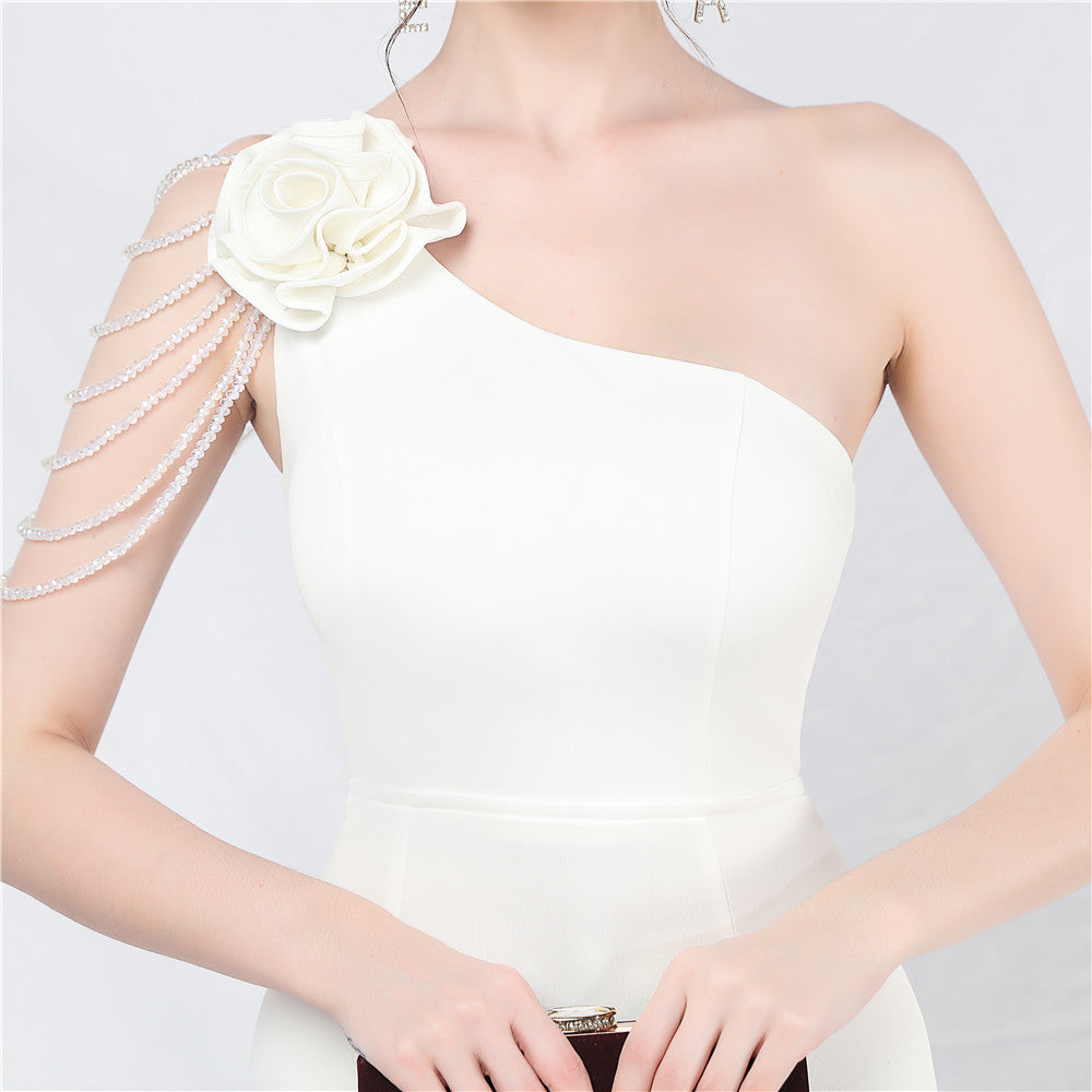AIIZIE DOLORES ONE-SHOULDER FLORAL MAXI DRESS IN WHITE - product image