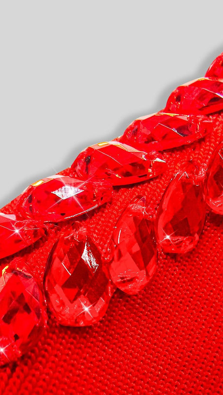 ABITO LUNGO DA SERA CON FASCIA ROSSA E DIAMANTI