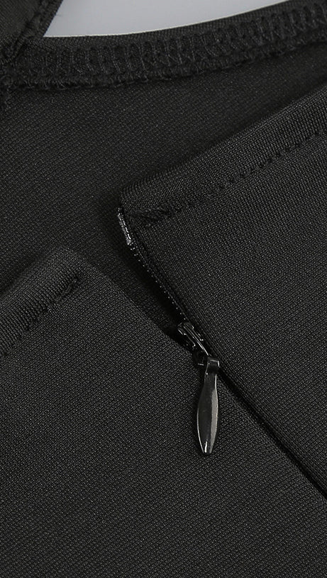 OFF-SHOULDER FEATHER PANEL BLACK DRESS