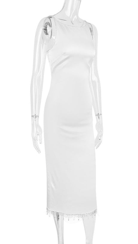 CRYSTALLISED MIDI DRESS IN IVORY