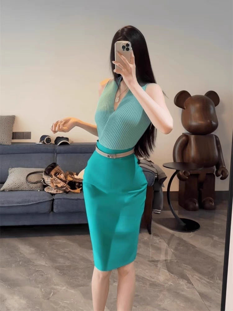 AIIZIE MINT GREEN KNITTED MIDI SKIRT - product image