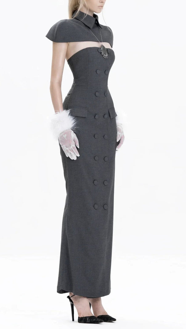 Double-breasted strapless sleeveless suit with lapel - grey