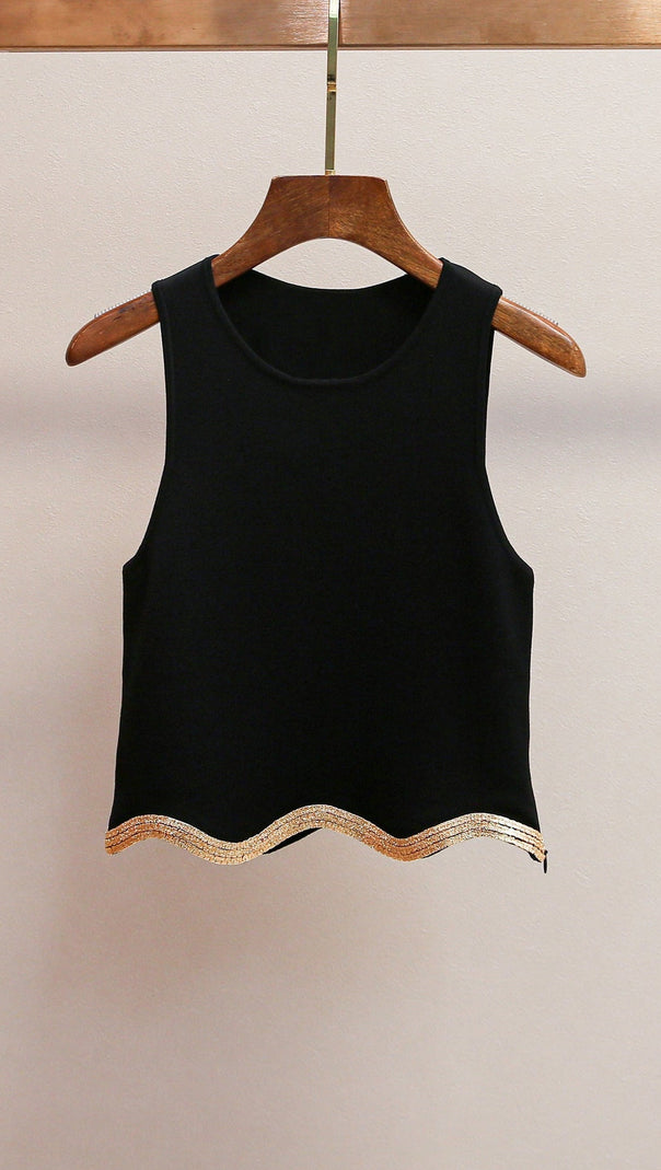 AIIZIE BLACK CROPPED JUMPER WITH CHAIN DETAIL - product image