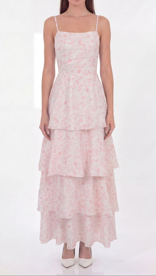 AIIZIE eileen floral print layer strappy maxi dress - pink - product image