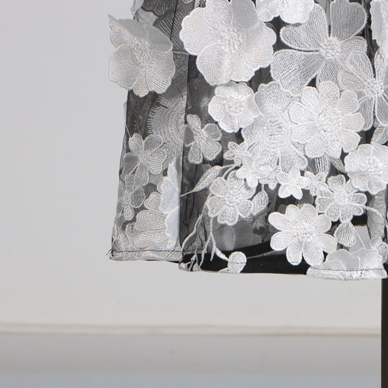 SELENE 3D FLOWER TIERED MAXI DRESS IN BLACK