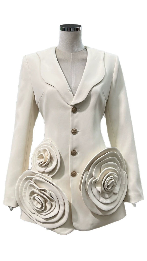 AIIZIE BEULAH 3D FLOWER EMBELLISHED BLAZER IN BEIGE - product image