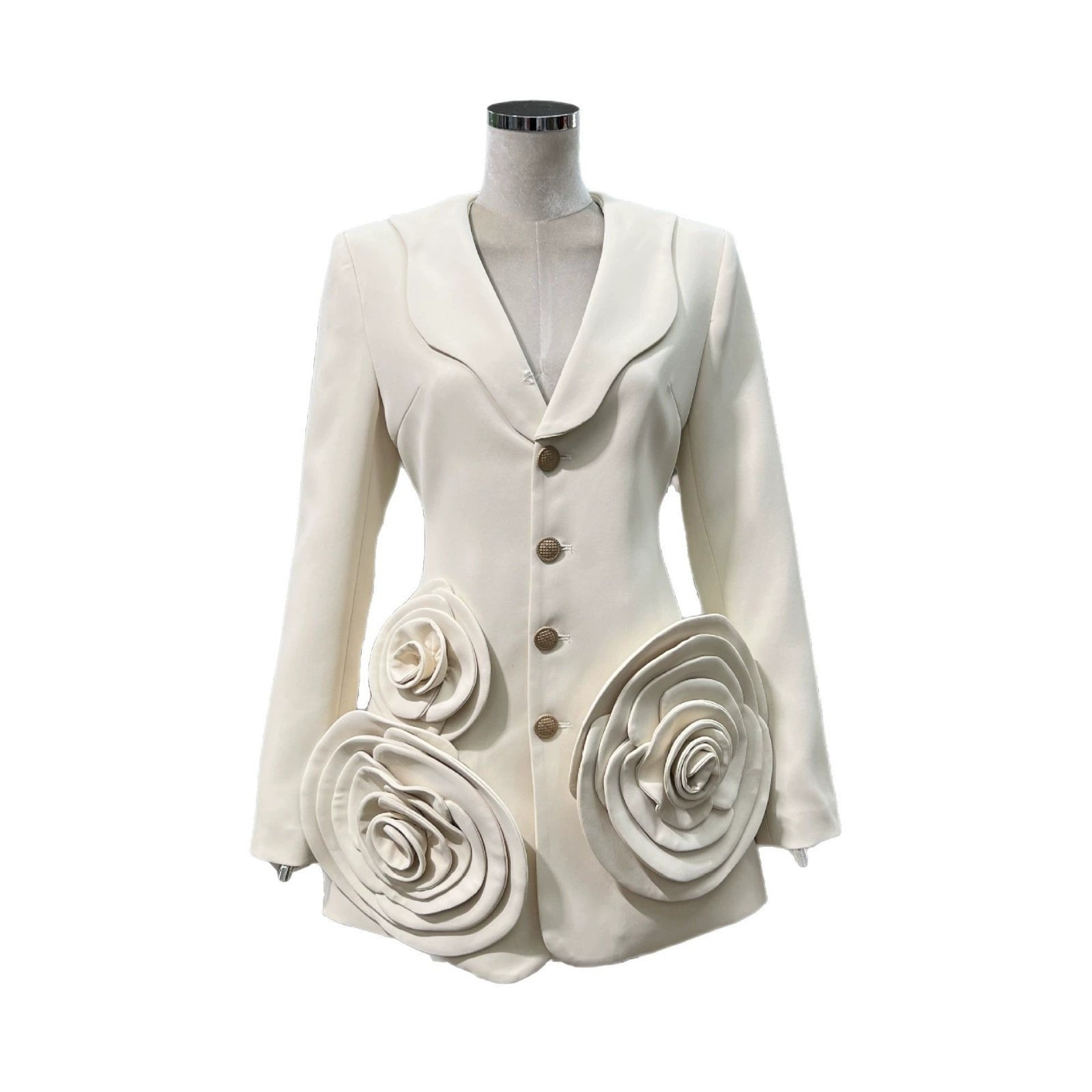 BEULAH 3D FLOWER EMBELLISHED BLAZER IN BEIGE