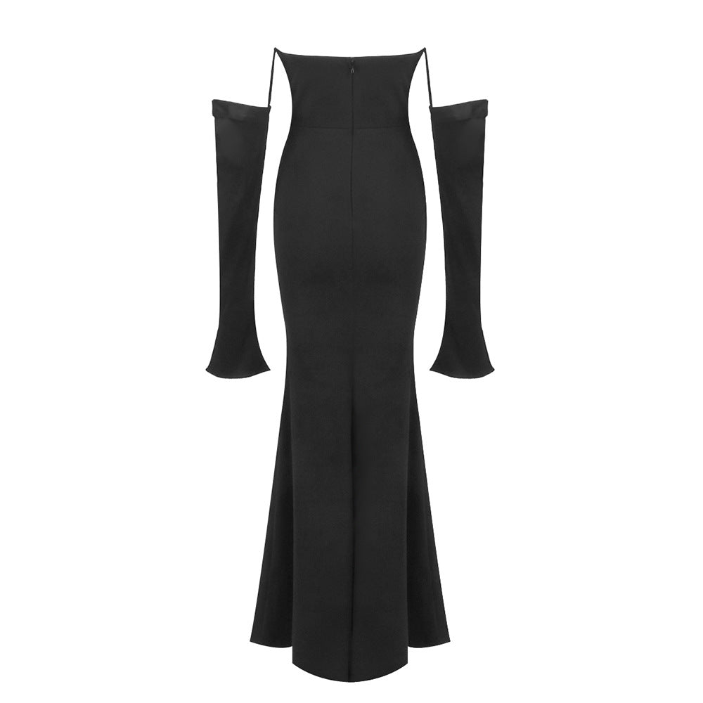 AIIZIE OFF-SHOULDER LONG-SLEEVED BLACK DRESS - product image