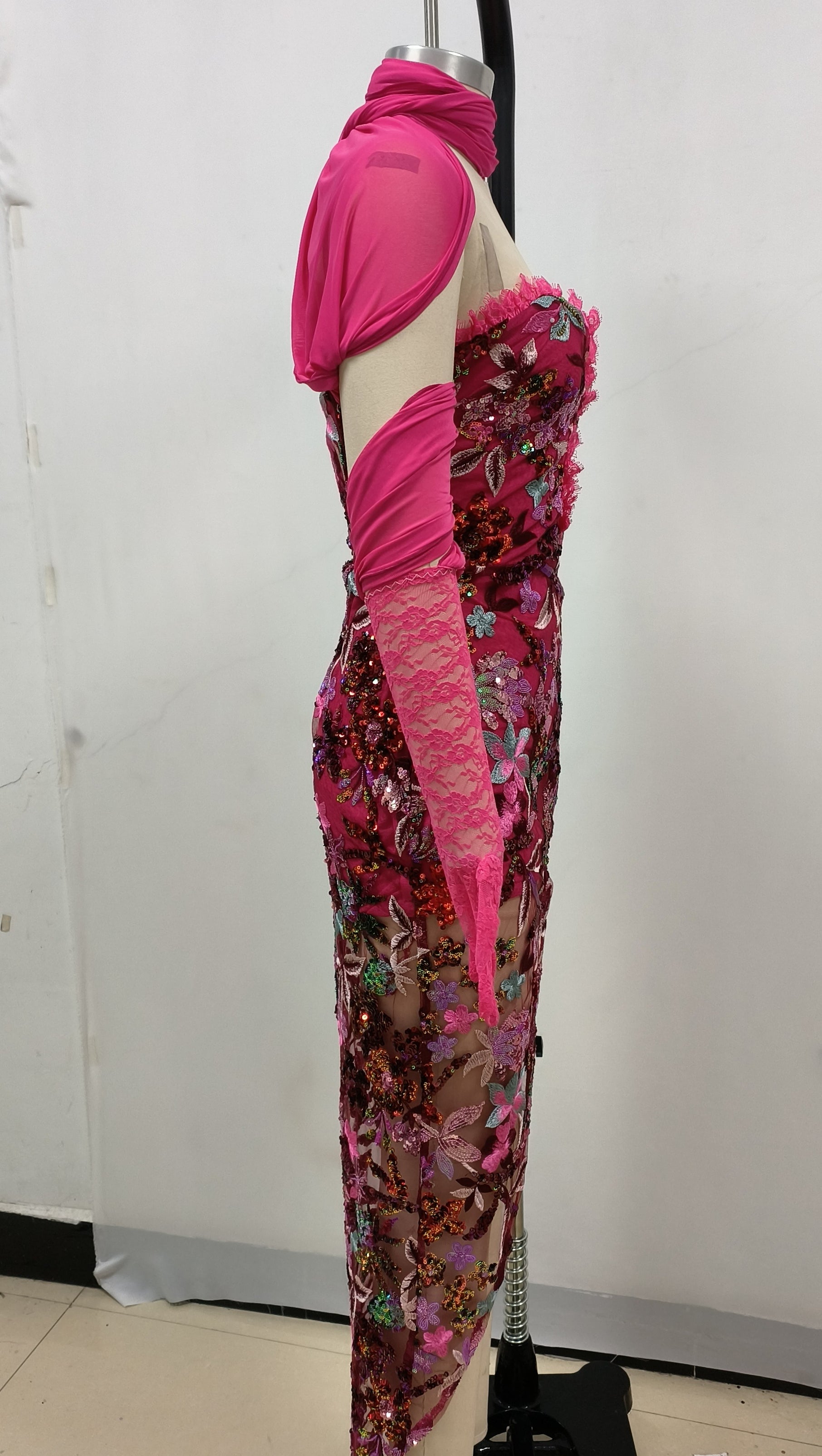 AIIZIE STRAPLESS FLORAL SEQUINS EMBROIDERY BODYCON GOWN MAXI DRESS - product image