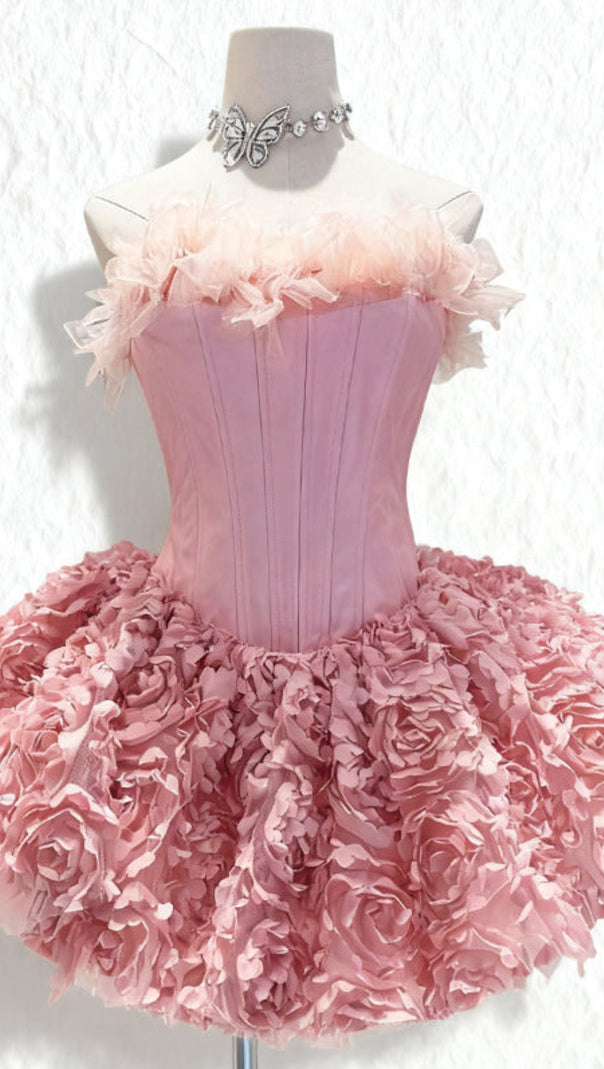 AIIZIE ALBERTA 3D FLOWER STRAPLESS MINI DRESS IN PINK - product image