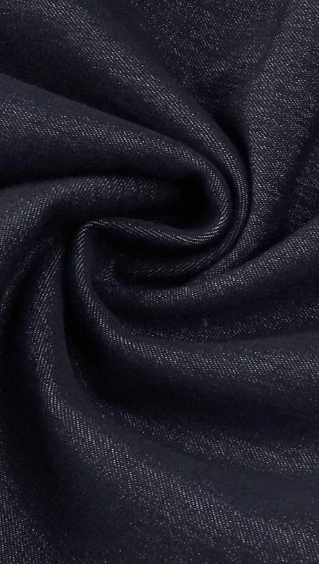 ABITO MIDI CON CORSETTO E HALT IN DENIM BLU NAVY